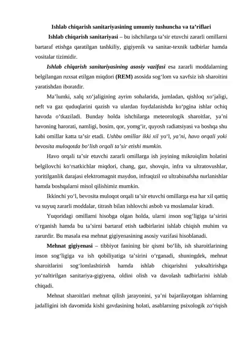 Ishlab chiqarish jarayonida sanitariya-giginiya va texnik xavfsizlik qonun qoidalardan foydalanish usullari 2