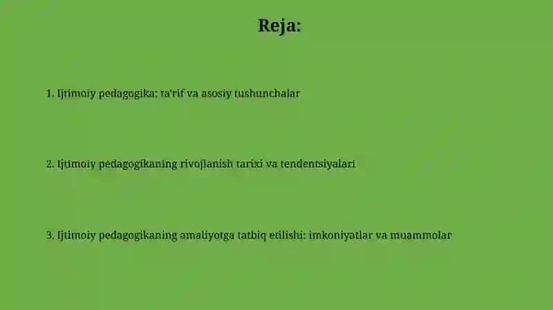 Ijtimoiy pedagogika fanining joriy etilishi 2