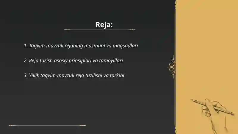 To'garak ishlarini tashkil qilishda taqvim mavzuli reja va ularga qoʻyiladigon talablar 2