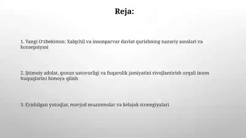Yangi Oʻzbekistonda xalqchil va insonparvar davlat qurishning ijtimoiy -siyosiy ahamiyati 2