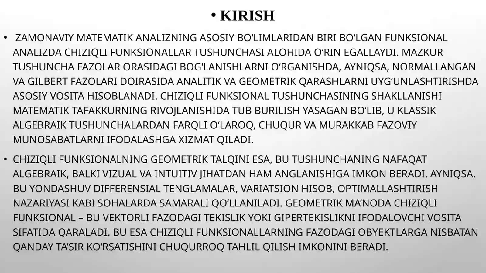 “Funksional analiz” fanidan “Chiziqli funksionalning geometrik ma’nosi” mavzusidagi kurs ishi 2