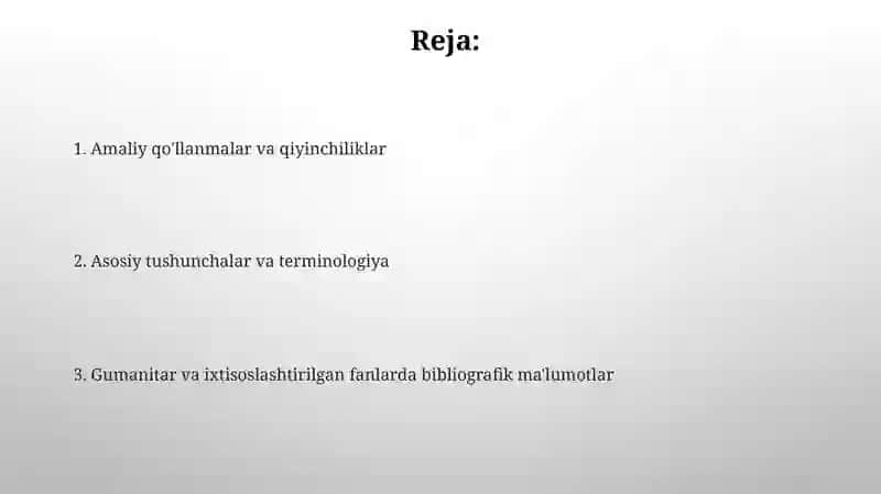Soha va mutaxassislik fanlari boʻyicha bibliografik axborotni shakllantirish uslubiyati 2