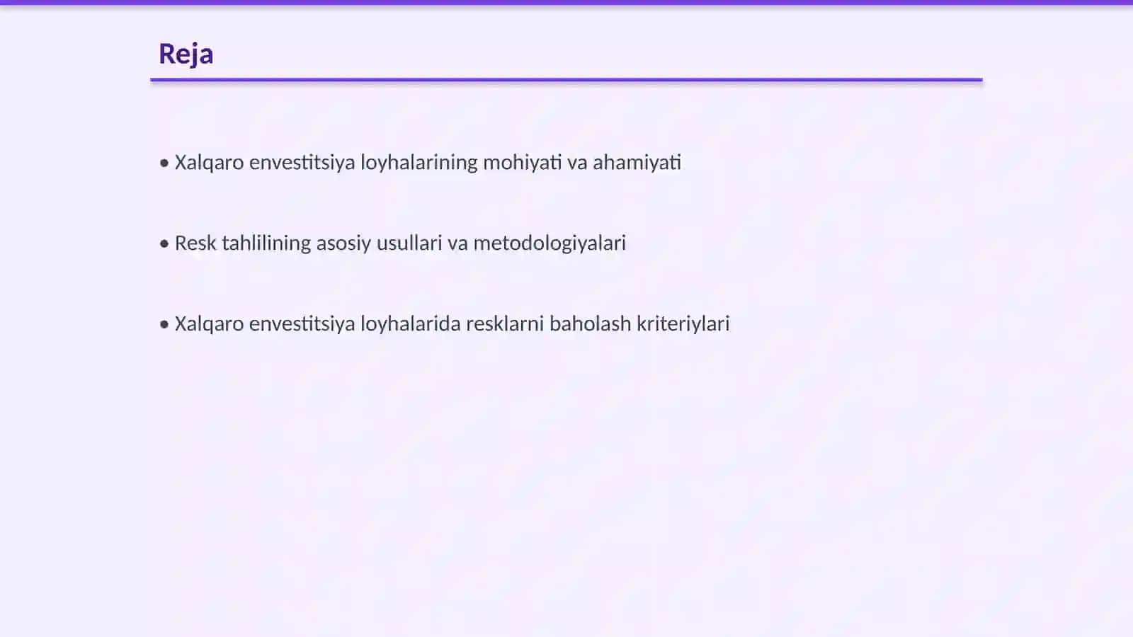 Xalqaro envestitsiya loyhalarida resk tahlili 2
