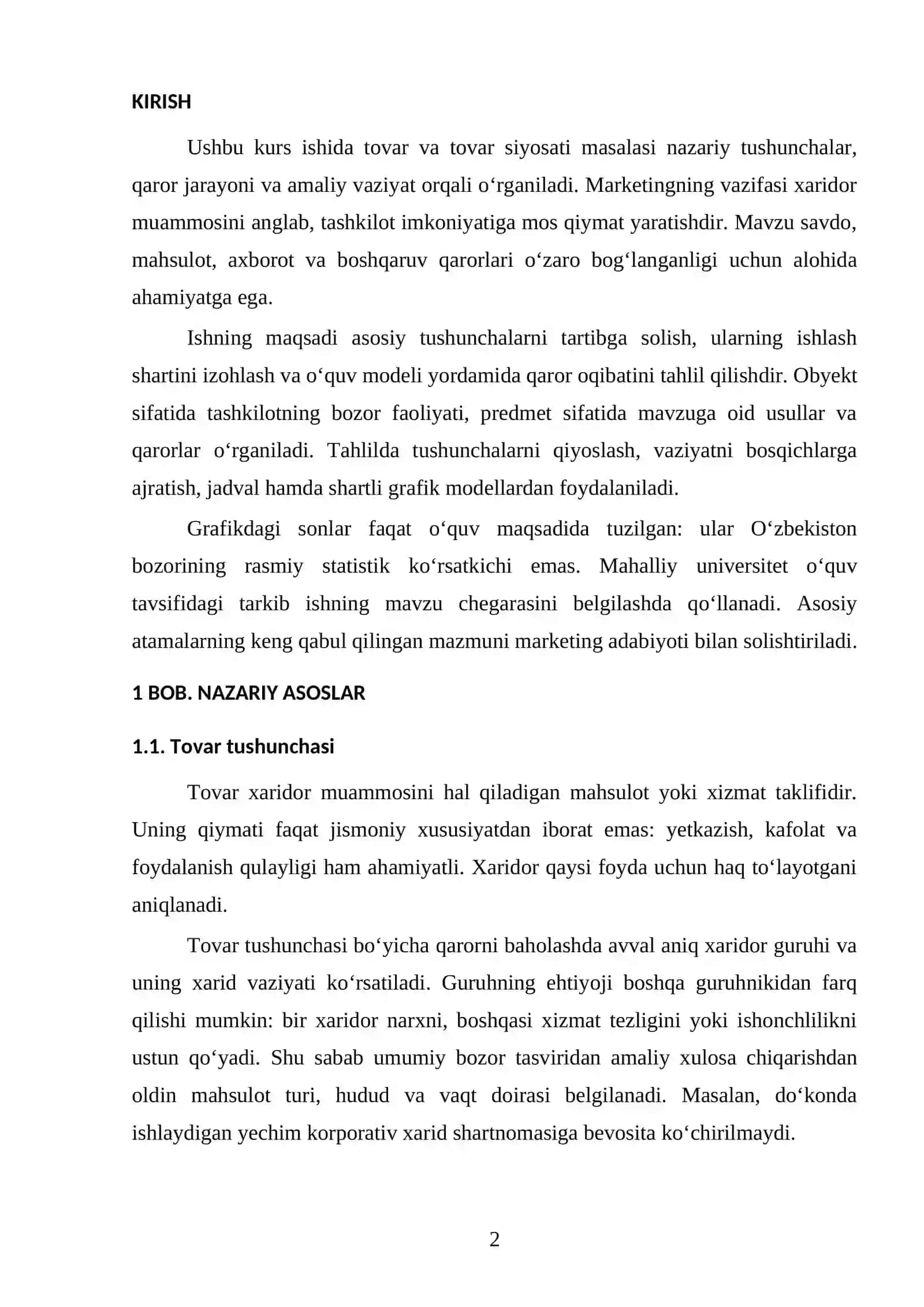 Tovar va tovar siyosati kursi 2