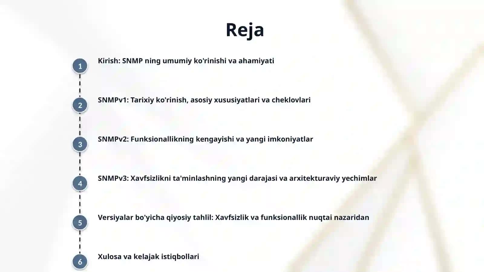 SNMPv1, SNMPv2 va SNMPv3 versiyalarini taqqoslash: xavfsizlik va funksionallik jihatlari. 2