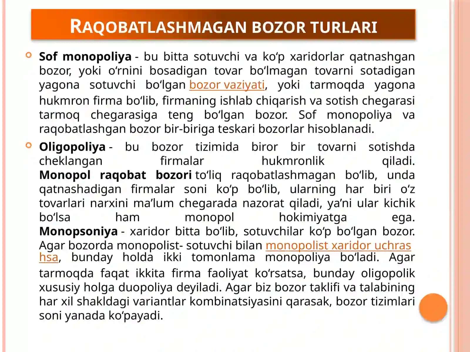 Raqobatlashmagan bozor turlari 2
