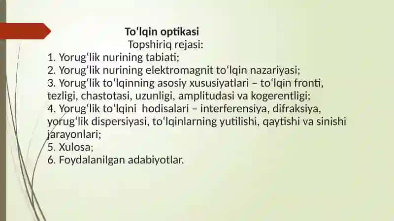 To‘lqinoptikasi Topshiriqrejasi 2
