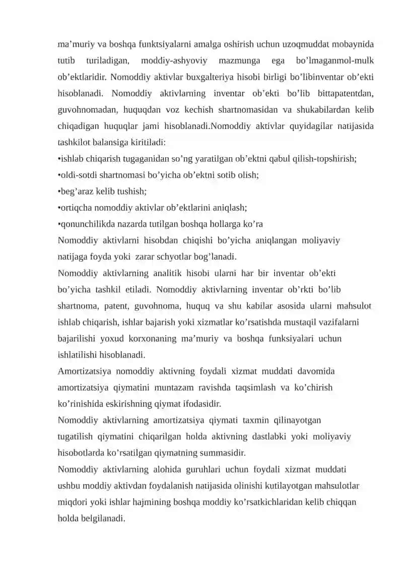 Nomoddiy aktivlarning turkumlanishi va baholanishi 2