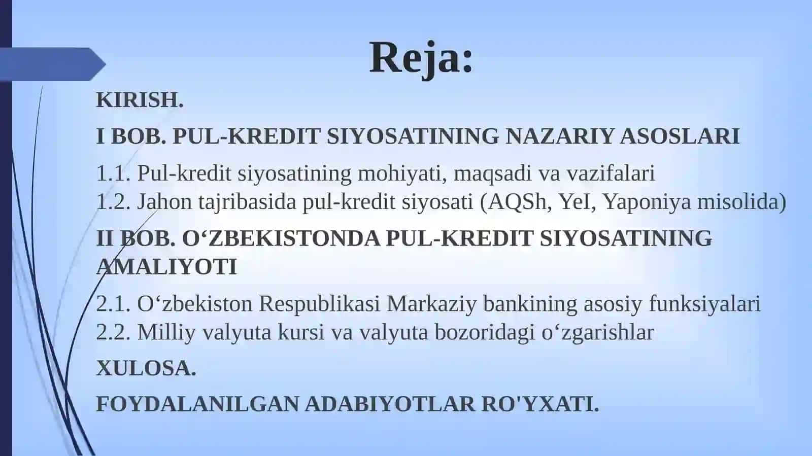 O'ZBEKISTON RESPUBLIKASIDA PUL-KREDIT SIYOSATI 2