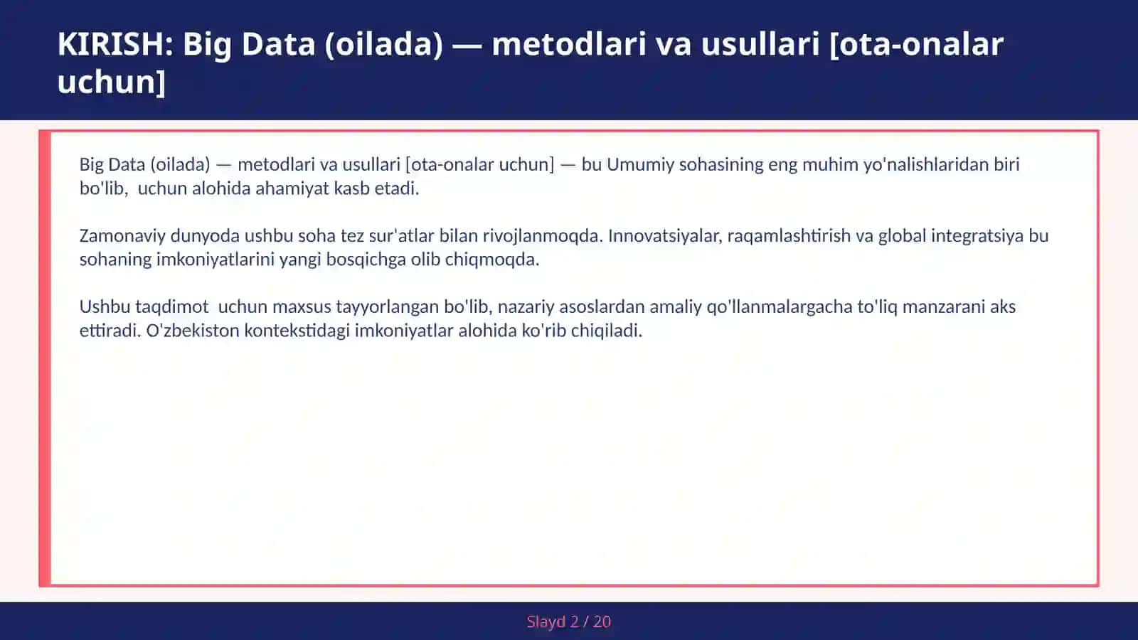 Big Data (Oilada) - Metodlari va Usullari [Ota-onalar Uchun] 2