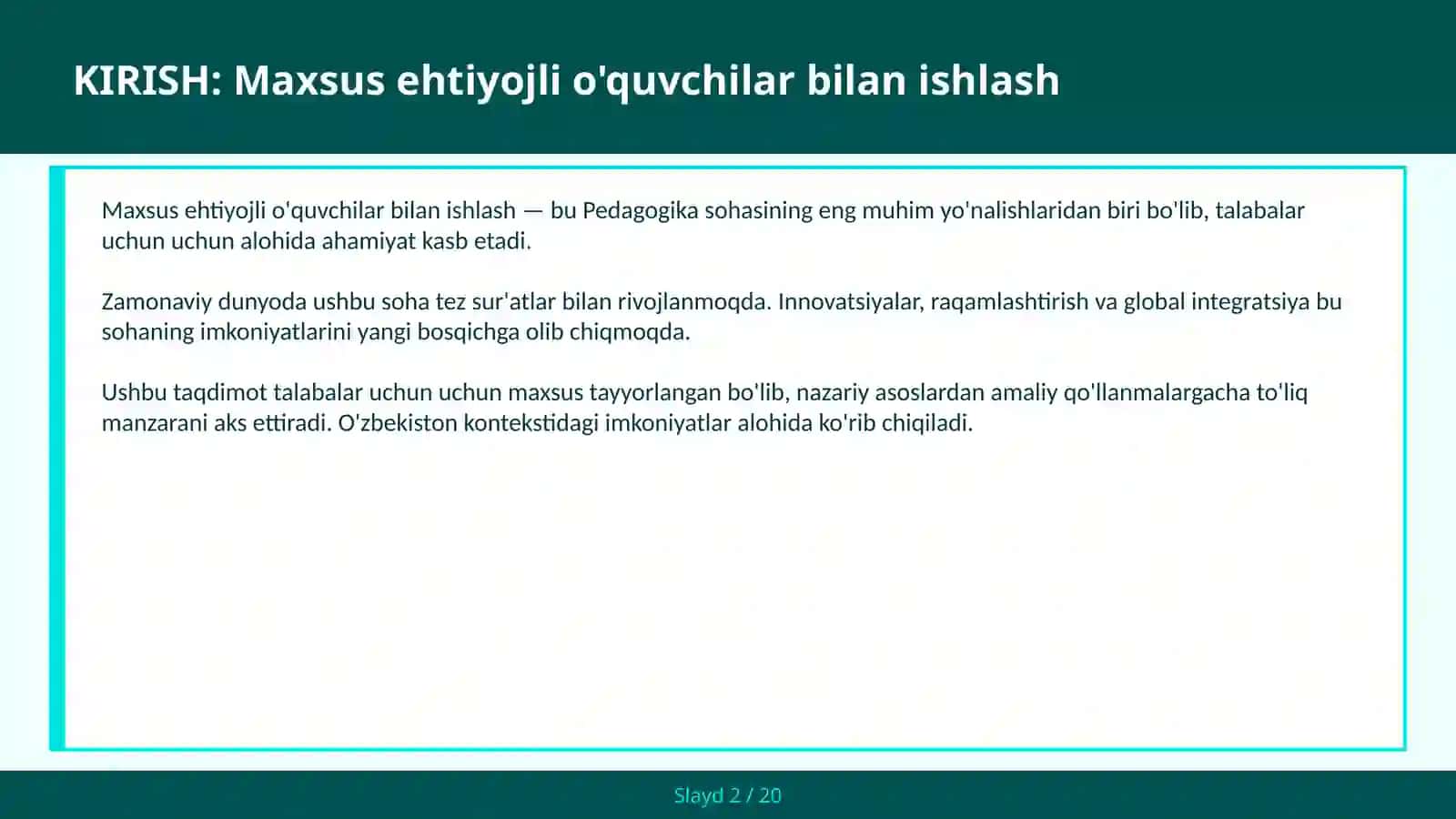Maxsus ehtiyojli o'quvchilar bilan ishlash 2