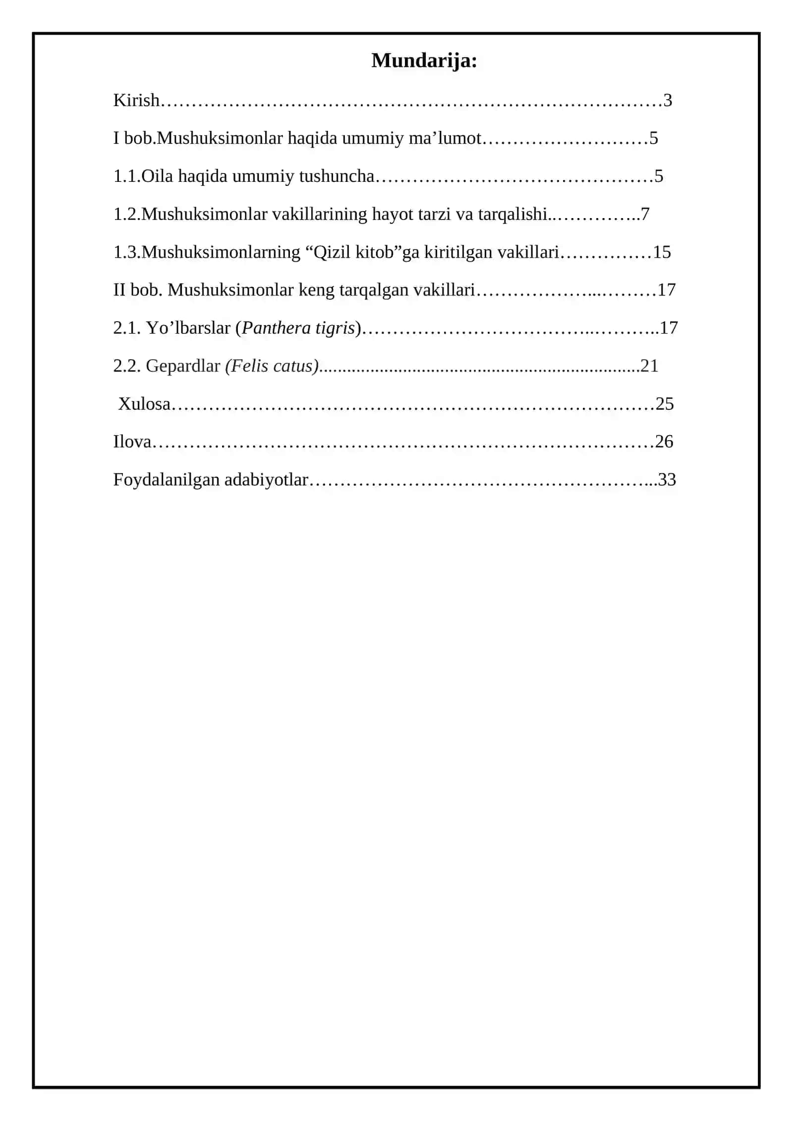 MUSHUKSIMONLARNING HAYOT KECHIRISHI VA TARQALISHI KURS ISHI 2