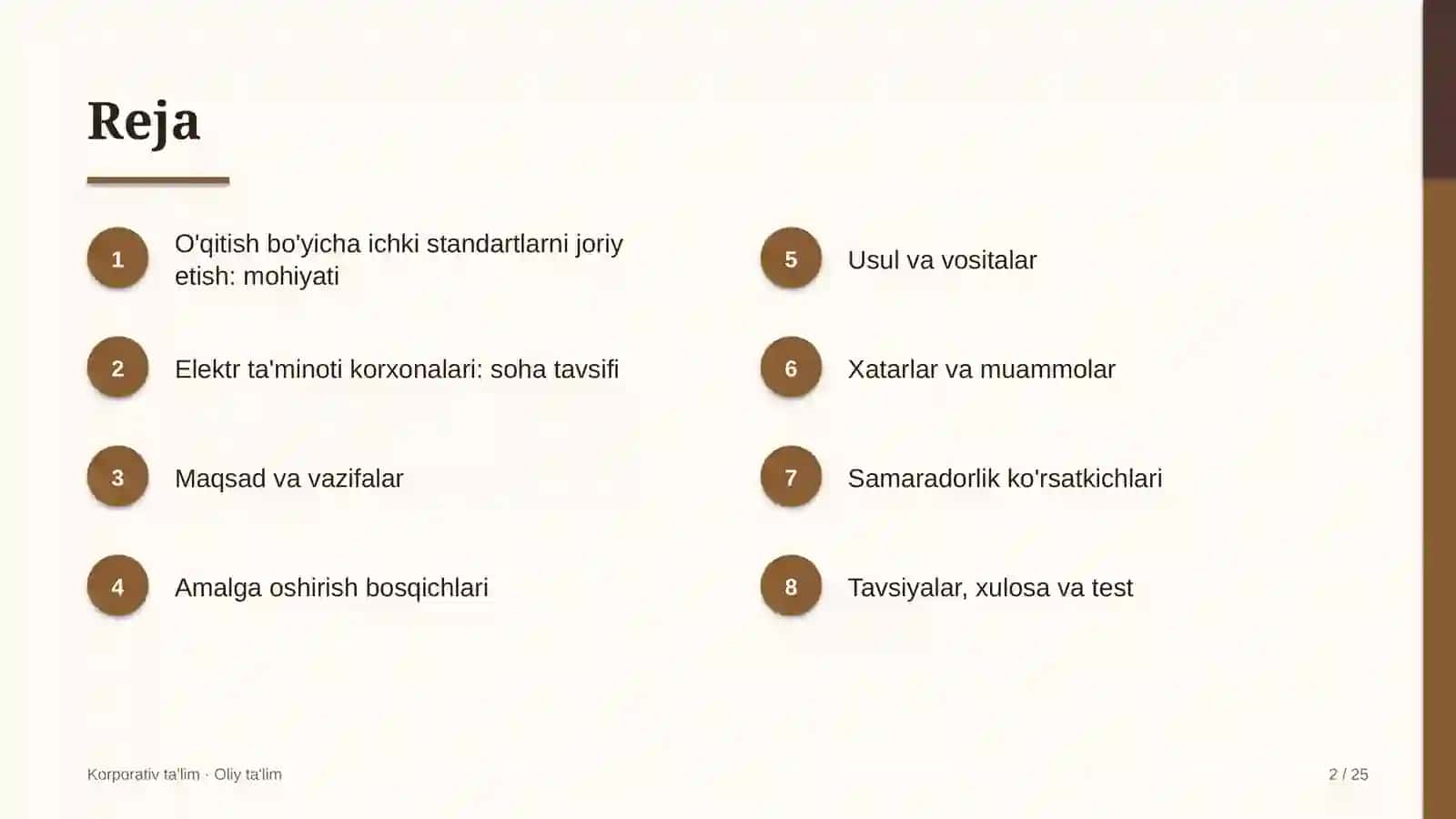 Elektr ta'minoti korxonalarida o'qitish sohasidagi ichki standartlarni joriy etish 2