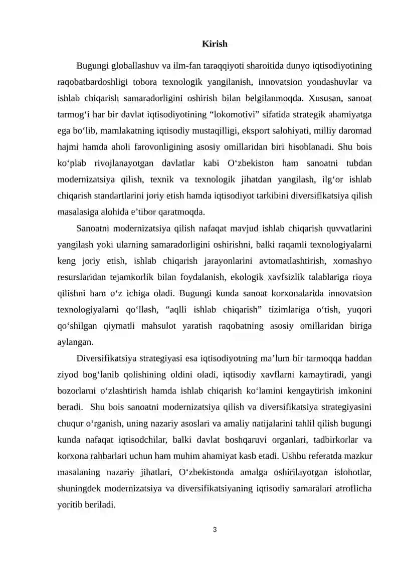 Sanoatni modernizatsiya qilish va diversifikatsiya strategiyasi 2