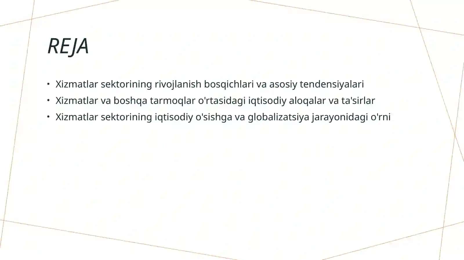 Xizmatlar sektorining rivojlanishi 2