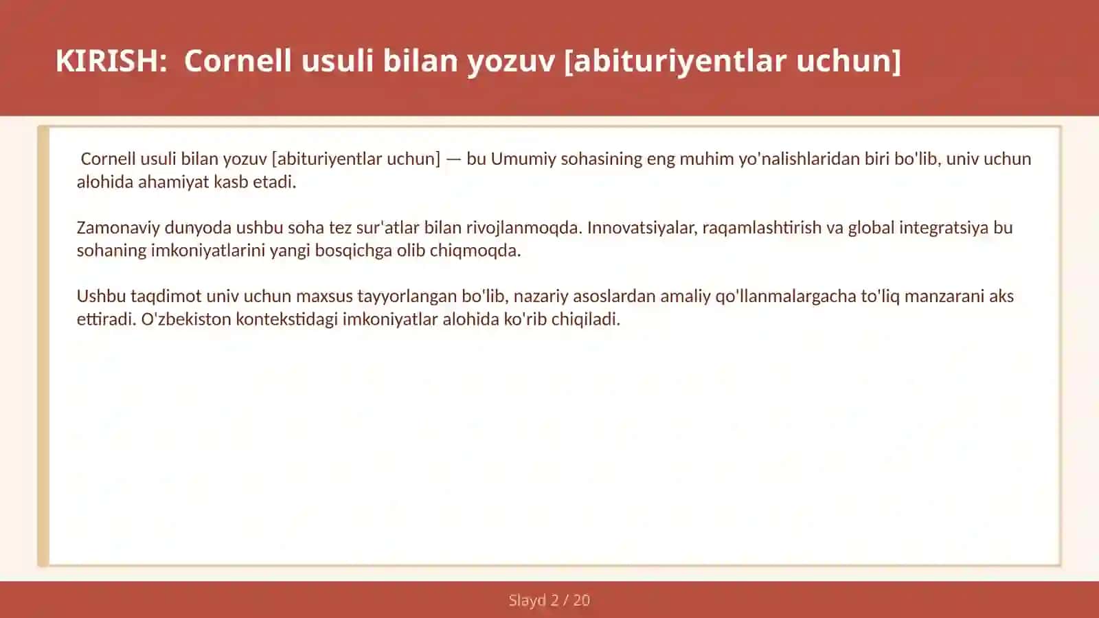 Cornell usuli bilan yozuv [abituriyentlar uchun] 2