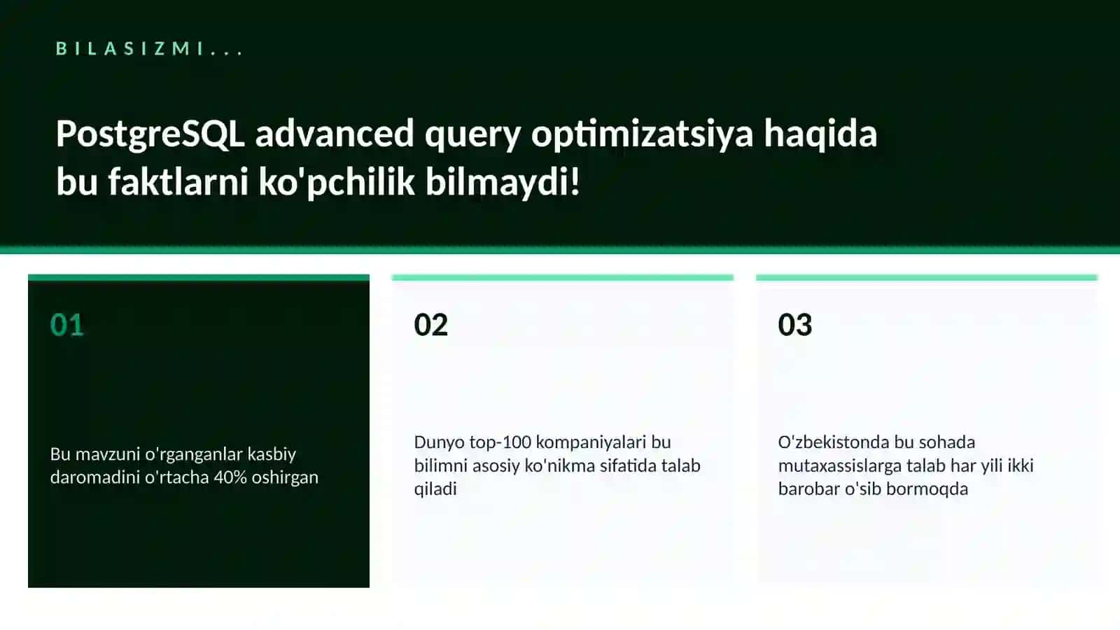 PostgreSQL advanced query optimizatsiya 2