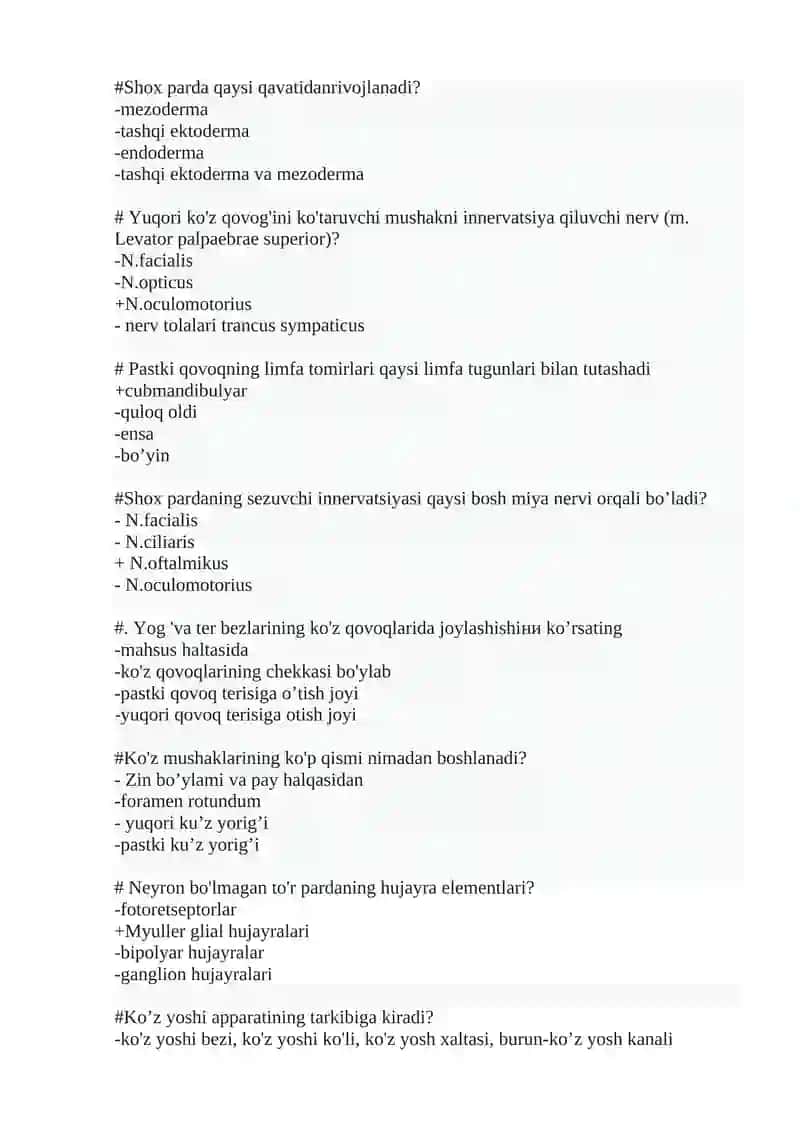 Ko’rish va eshtuv a’zolari test 2