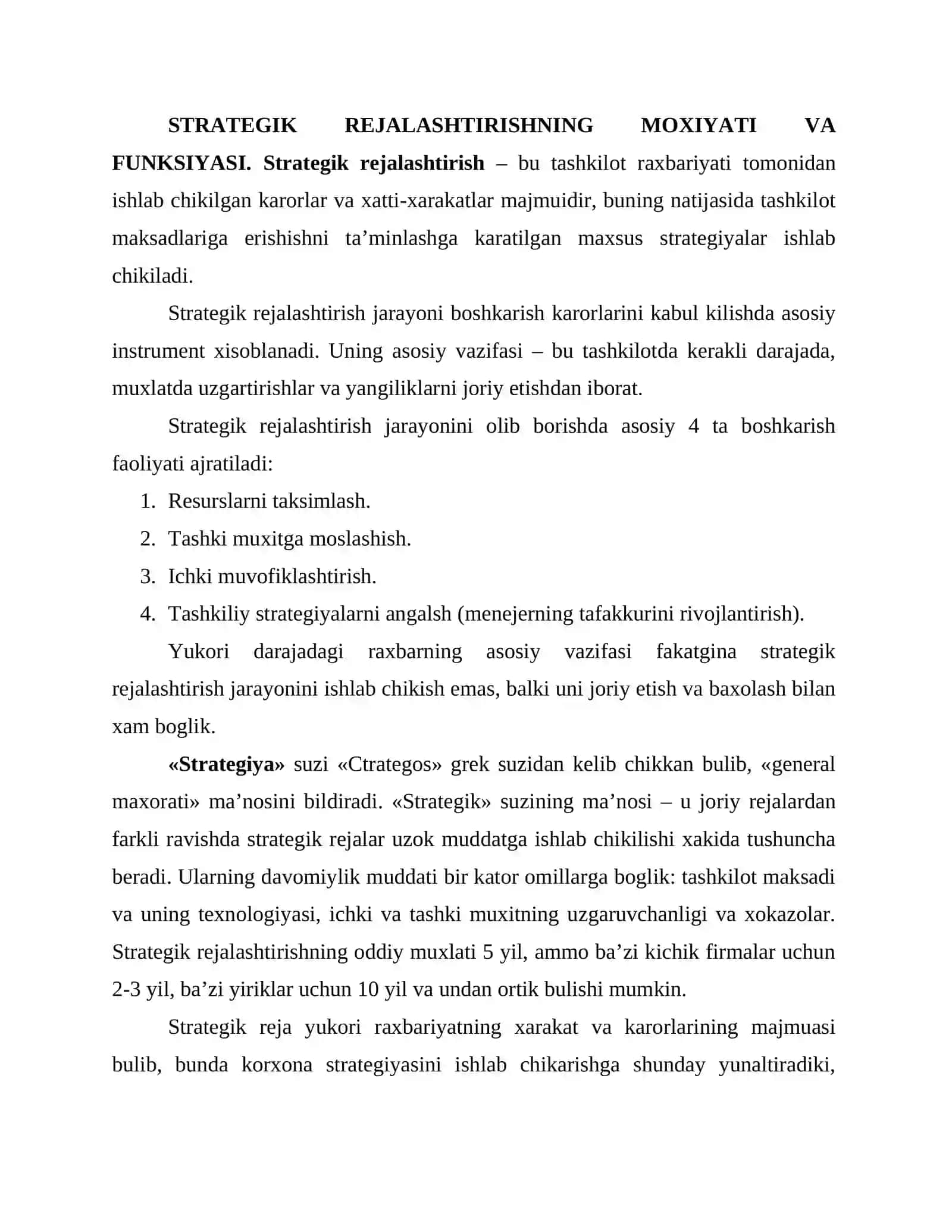 Strategik rejalashtirish va uning boshkaruvdagi roli 2