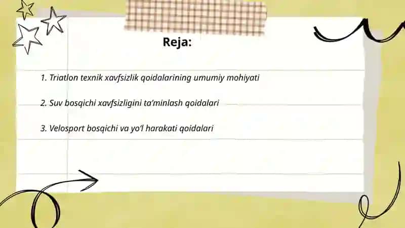 Triatlon sport turida texnik xavfsizlik qoidalari mohiyati 2