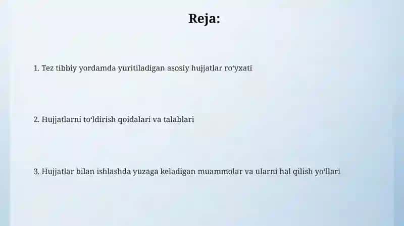 Tez tibbiy yordamda yuritiladigan hujjatlar 2