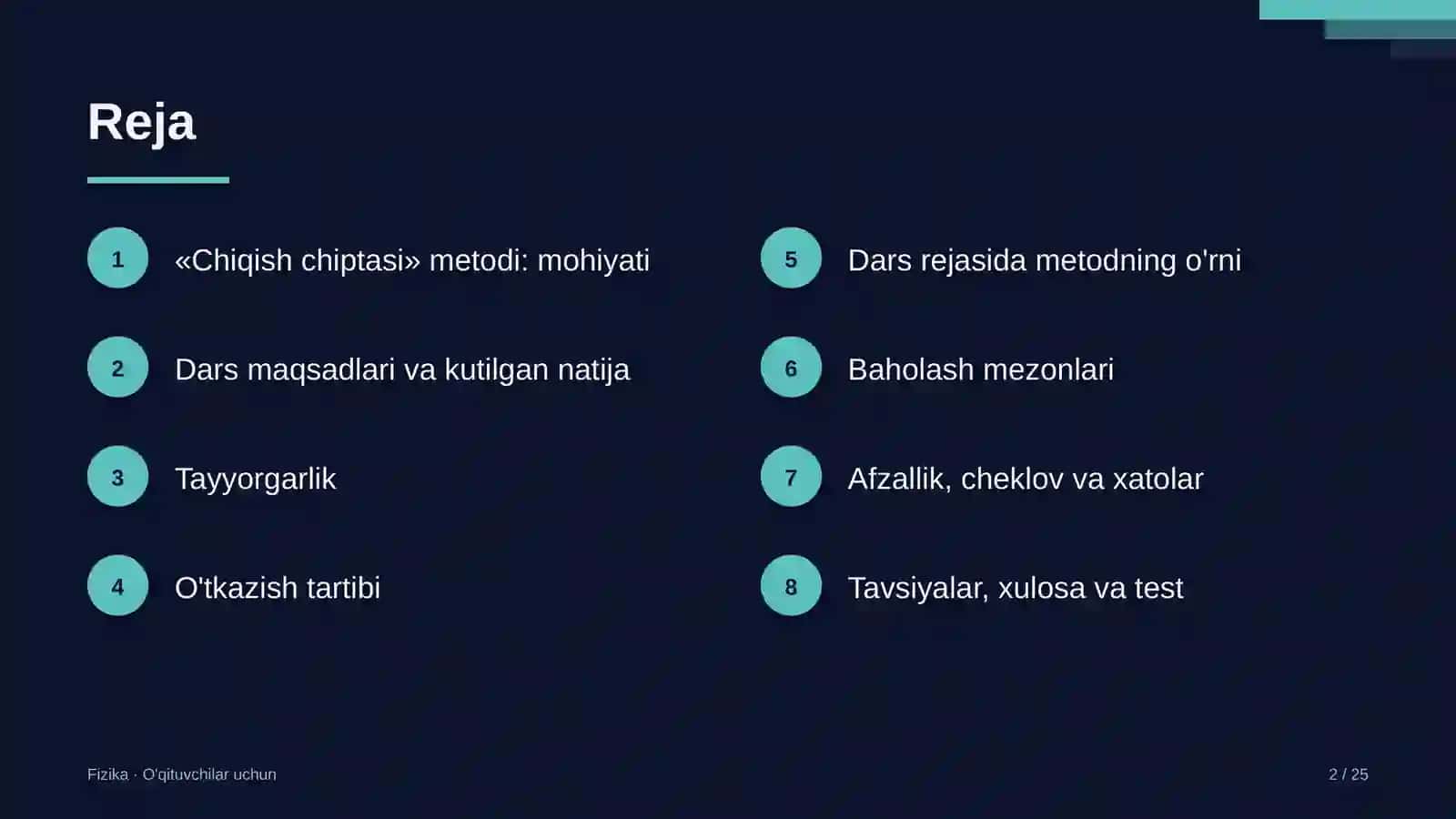fizika darslarida chiqish chiptasi metodidan foydalanish 1317 2