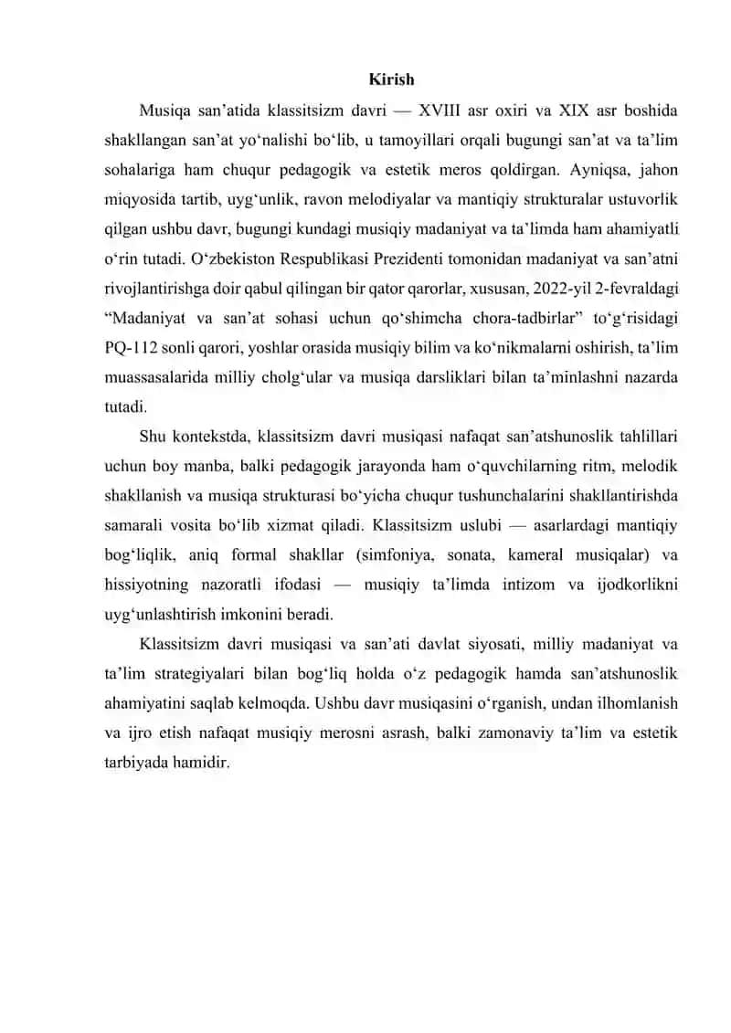 Musiqa san’atida klassitsizm davri 2