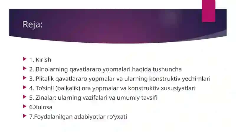 Binolarning qavatlararo yopmalari 2