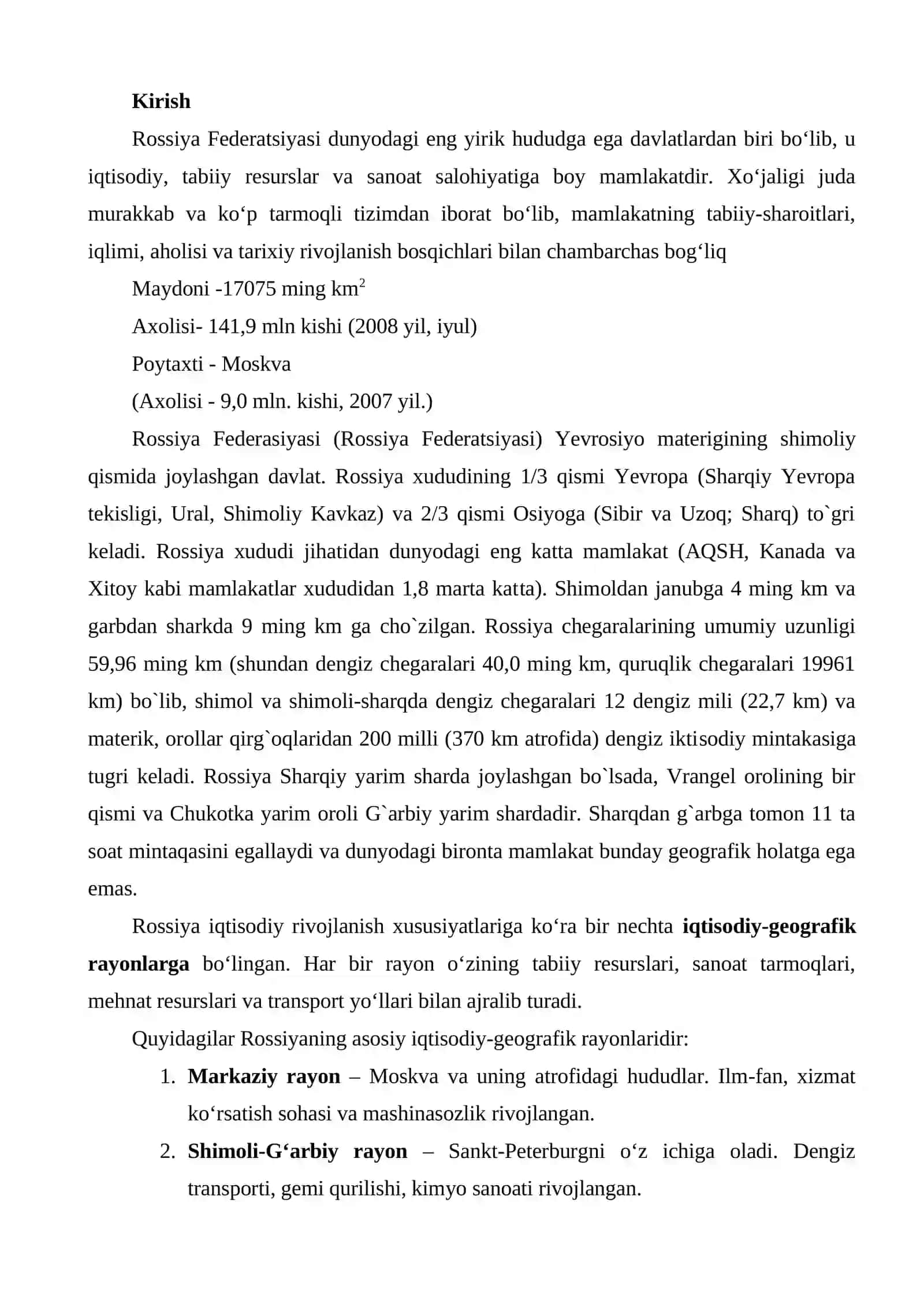 Rossiya federatsiyasiga umumiy geografik tavsif 2