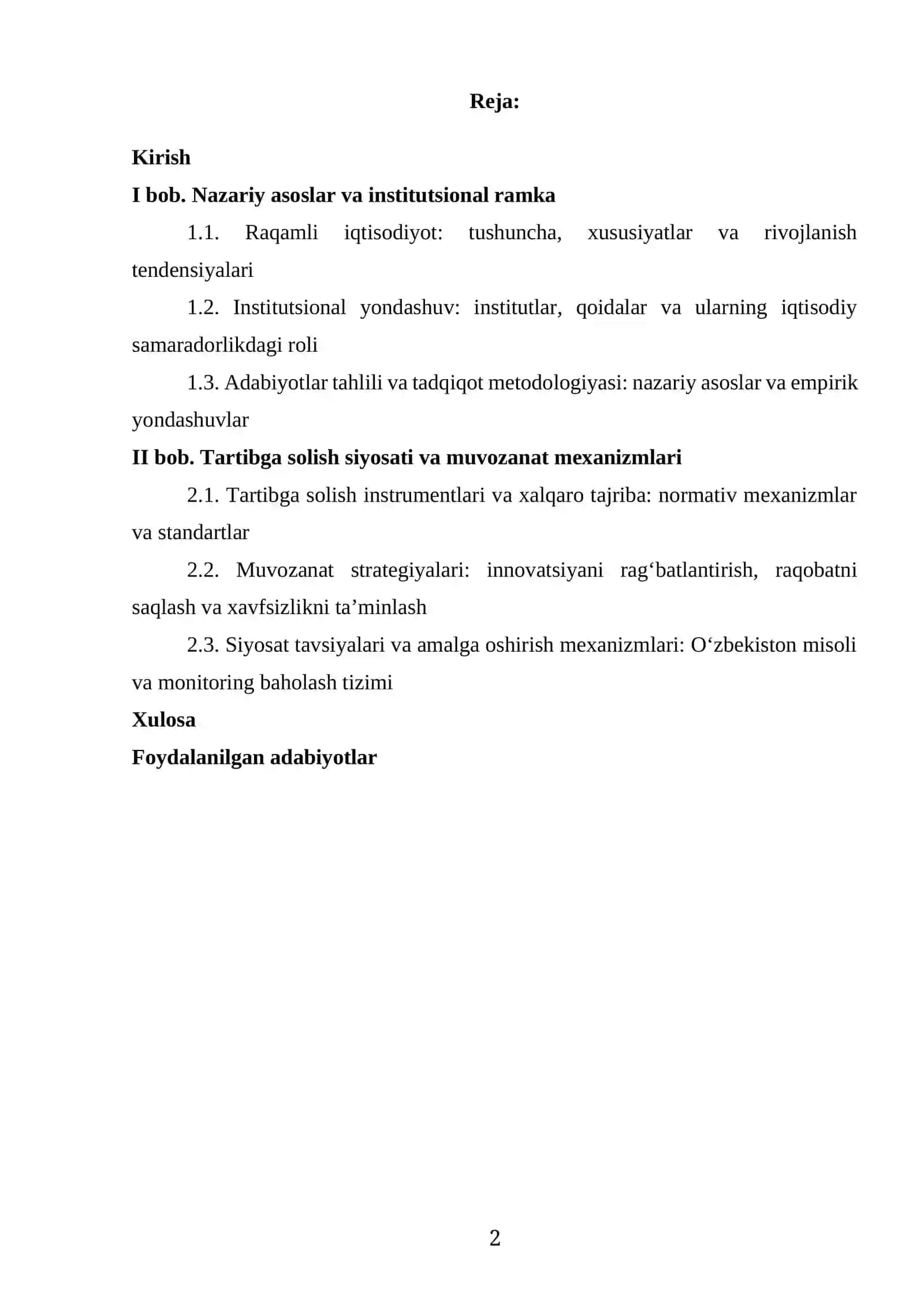 RAQAMLI IQTISODIYOTDA INSTITUTSIONAL ROLI VA TARTIBGA SOLISH SIYOSATI OʻRTASIDAGI MUVOZANAT 2