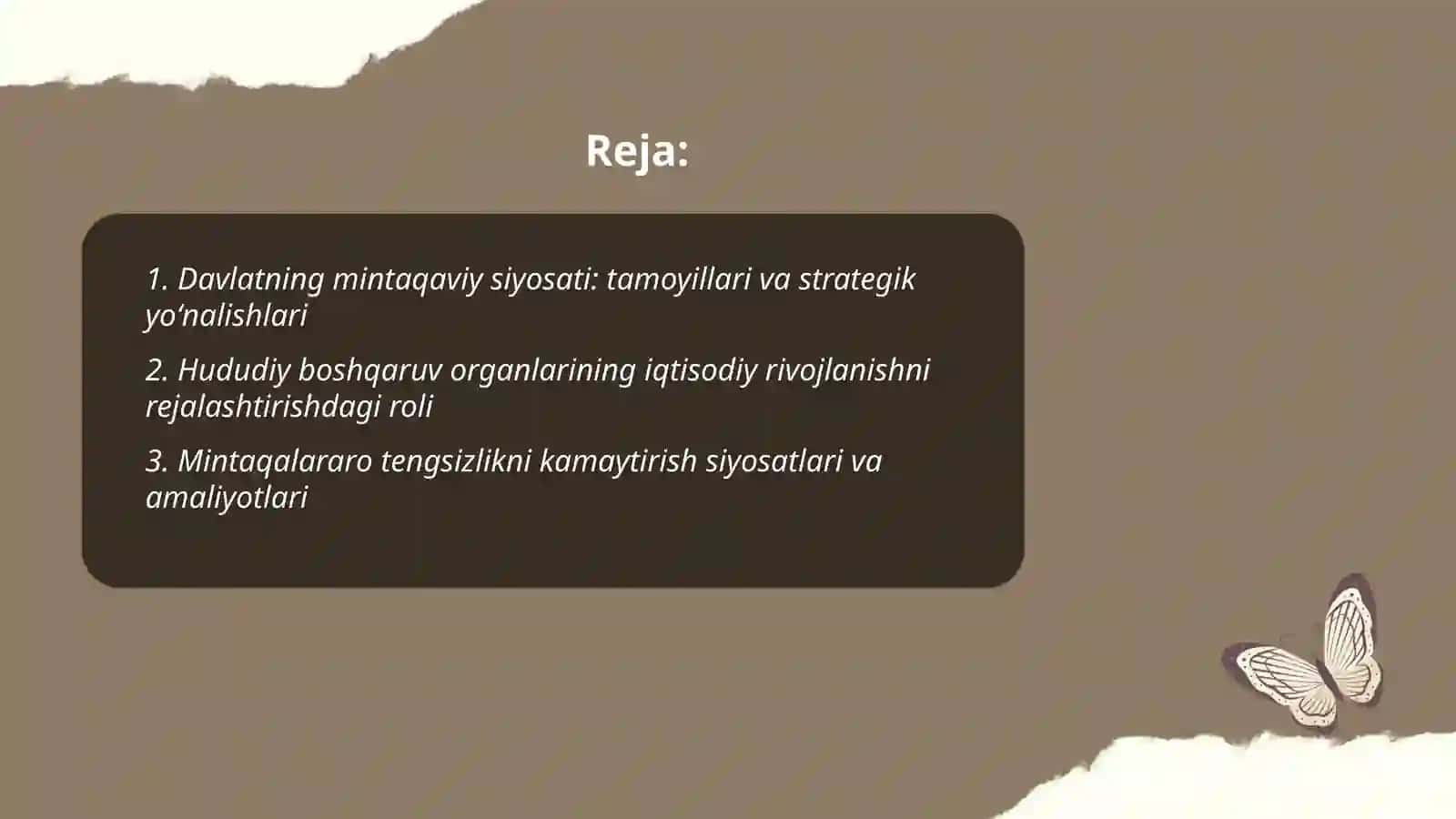 Mintaqalar ijtimoiy-iqtisodiy taraqqiyotida davlatning mintaqaviy siyosati va hududiy boshqaruv organlari faoliyati 2