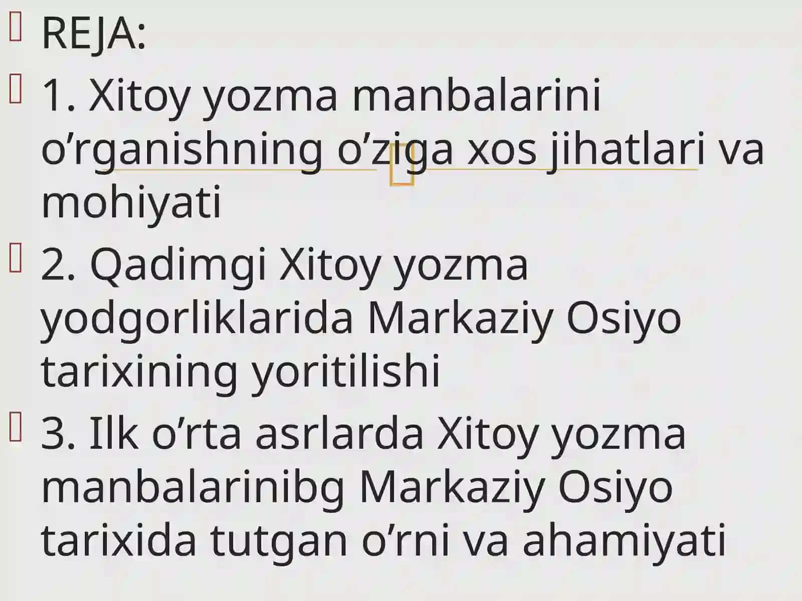 Qadimgi va ilk o’rta asrlardagi Xitoy yozma manbalarida Markaziy Osiyo hududlari tarixining yoritilishi. 2