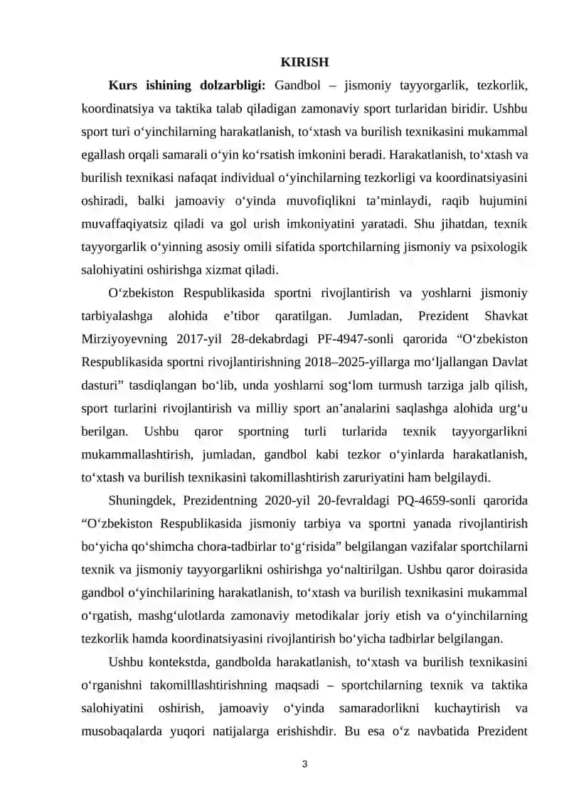 Gandbol o‘yinida harakatlanish to‘xtash burilish texnikasini o‘rganishni takomilllashtirish 2