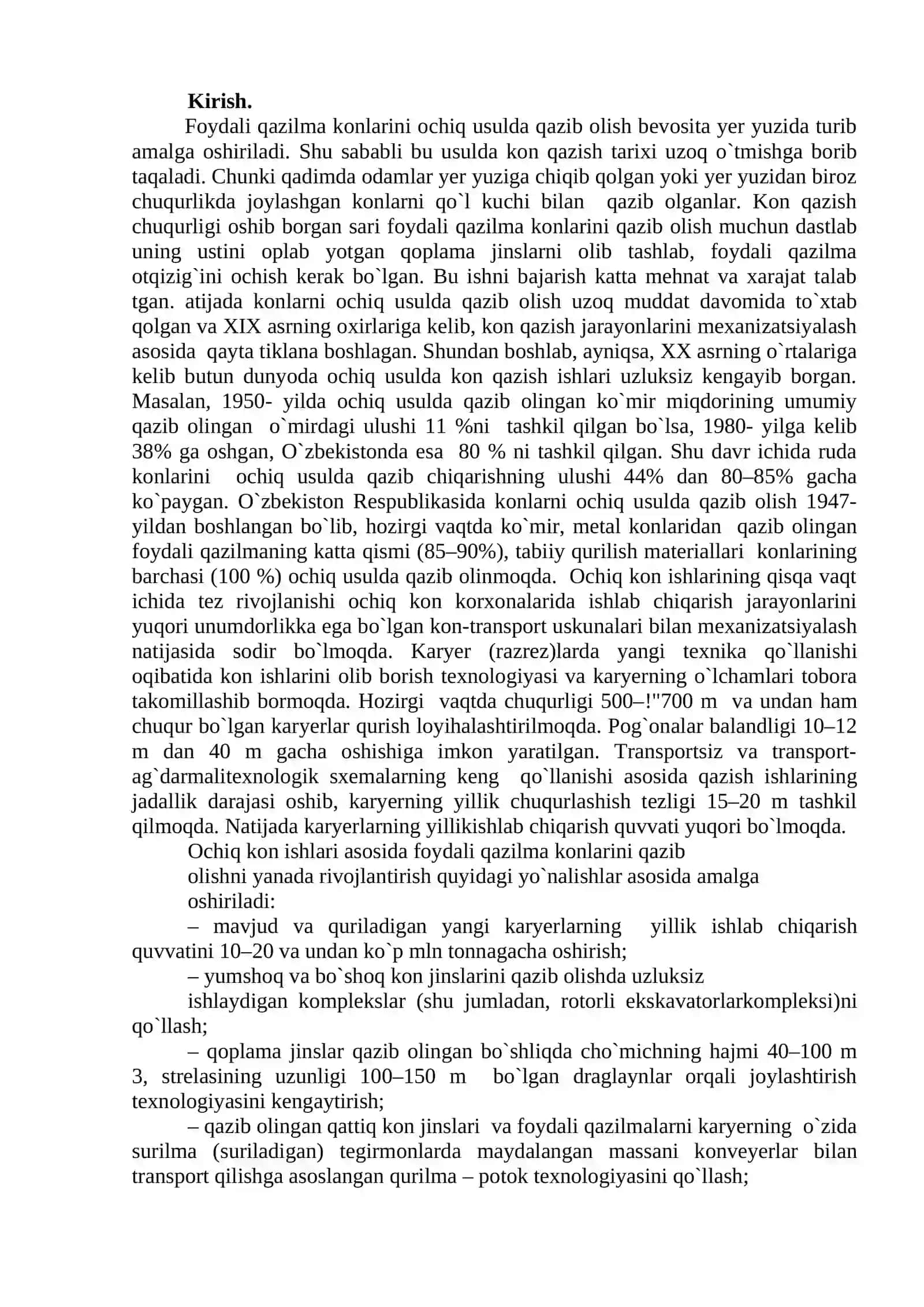 Foydali qazilma konlarini ochiq usulda qazib olishning texnologik asoslari 2