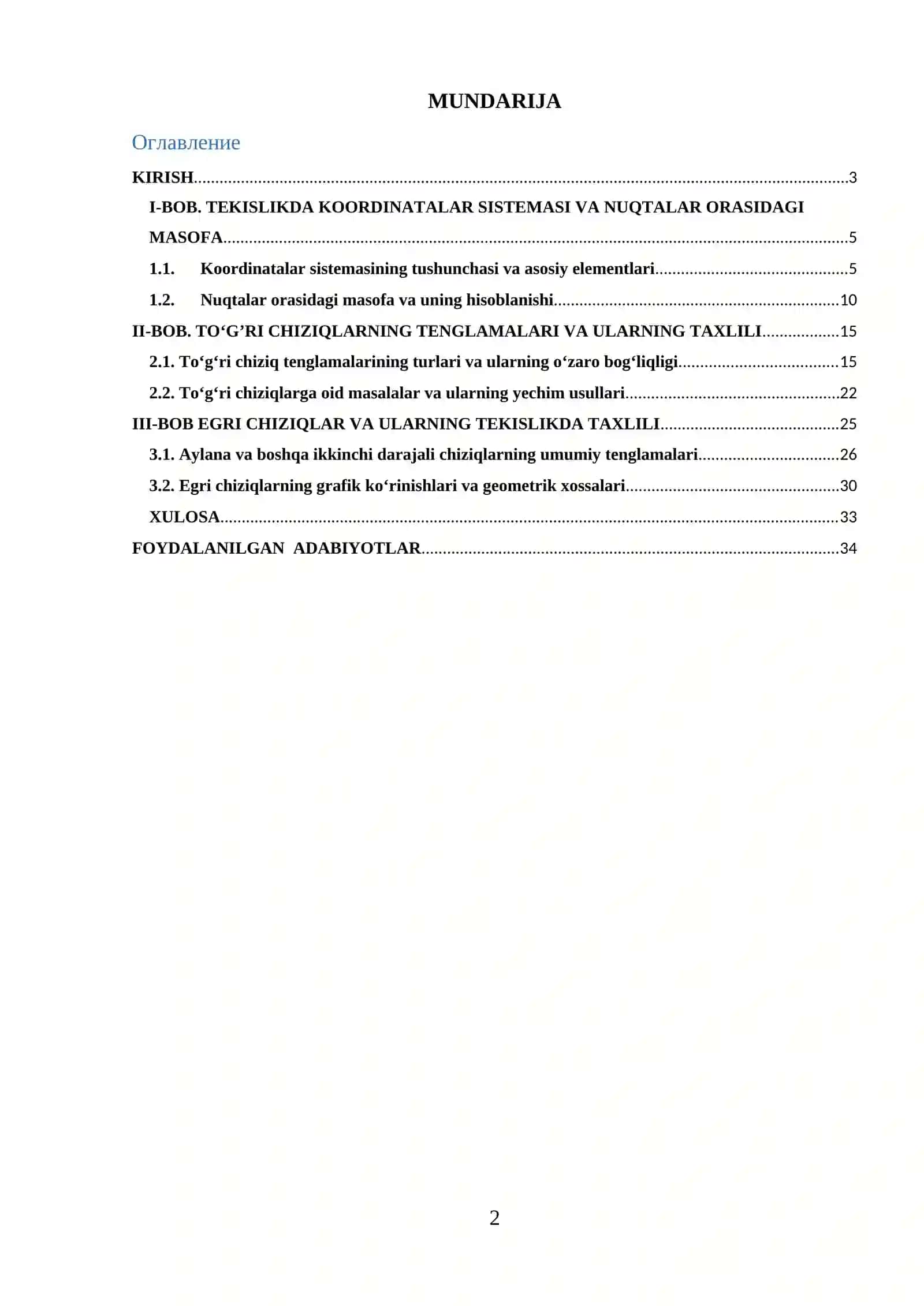 Tekislikda kordinatalar metodi 2