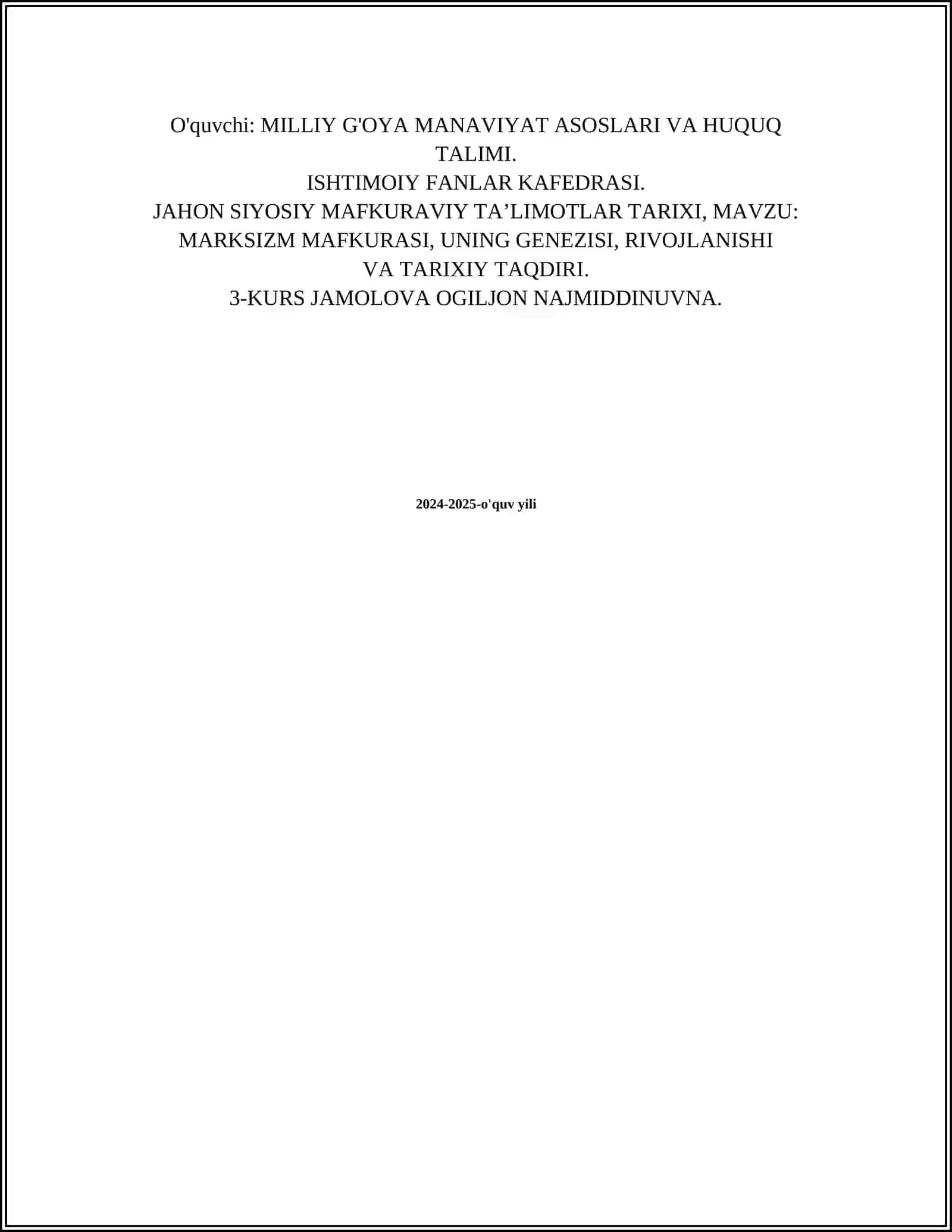 Marksizm Mafkurasi va Uning Tarixi 2