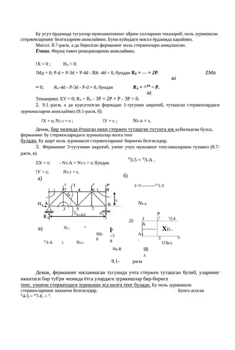 СТАТИК АНИҚ ТЕКИС ФЕРМАЛАРНИ ДОИМИЙ ЮКЛАР ТАЪСИРИГА ХИСОБЛАШ 2