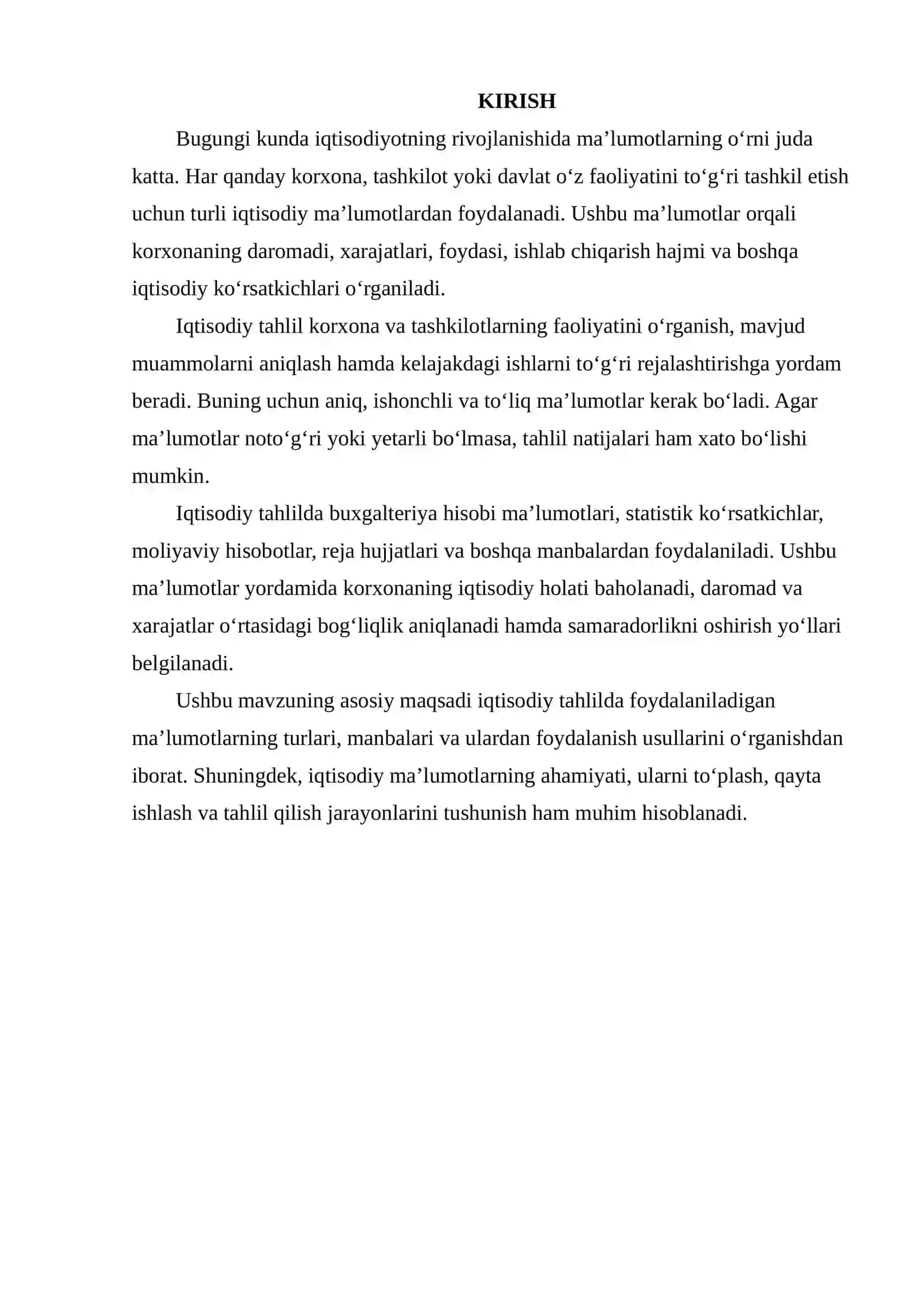 IQTISODIY TAHLILDA MA’LUMOTLARNING TURLARI, MANBALARI VA ULARDAN FOYDALANISH USULLARI 2