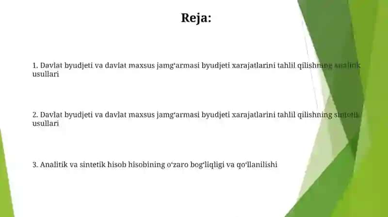 Davlat byudjeti va davlat maqsadli jamgʻarmalari budjeti harajatlarining analitik va sintetik hisobi 2