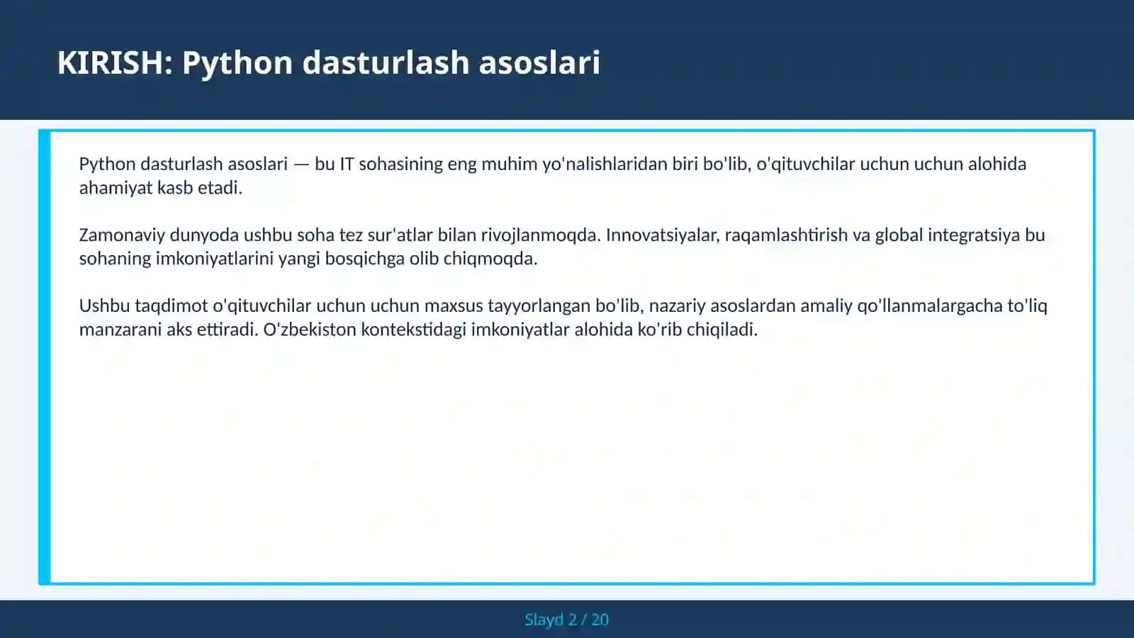PYTHON DASTURLASH ASOSLARI 2