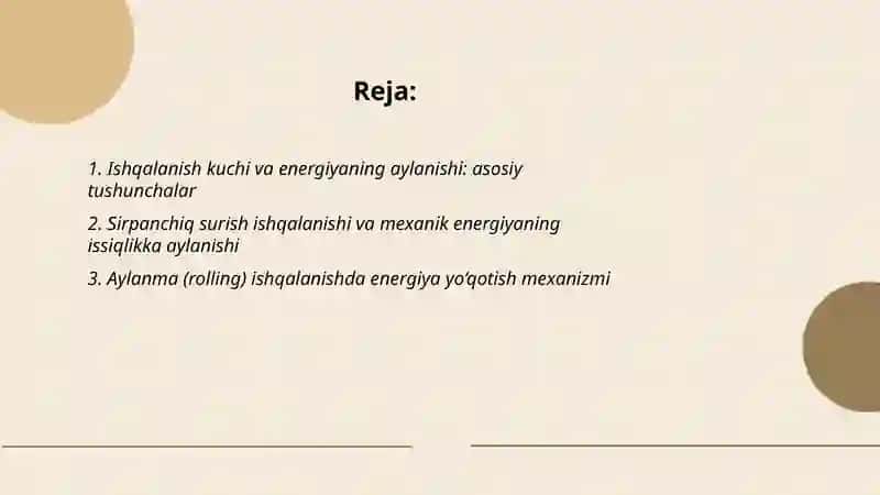 Ishqalanish kuchi tasirida energiyaning aylanishi 2