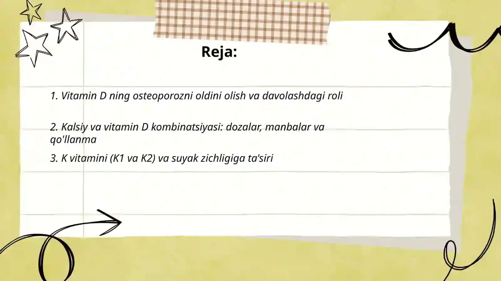 Vitaminlar. Osteoporozni davolash vositalari 2