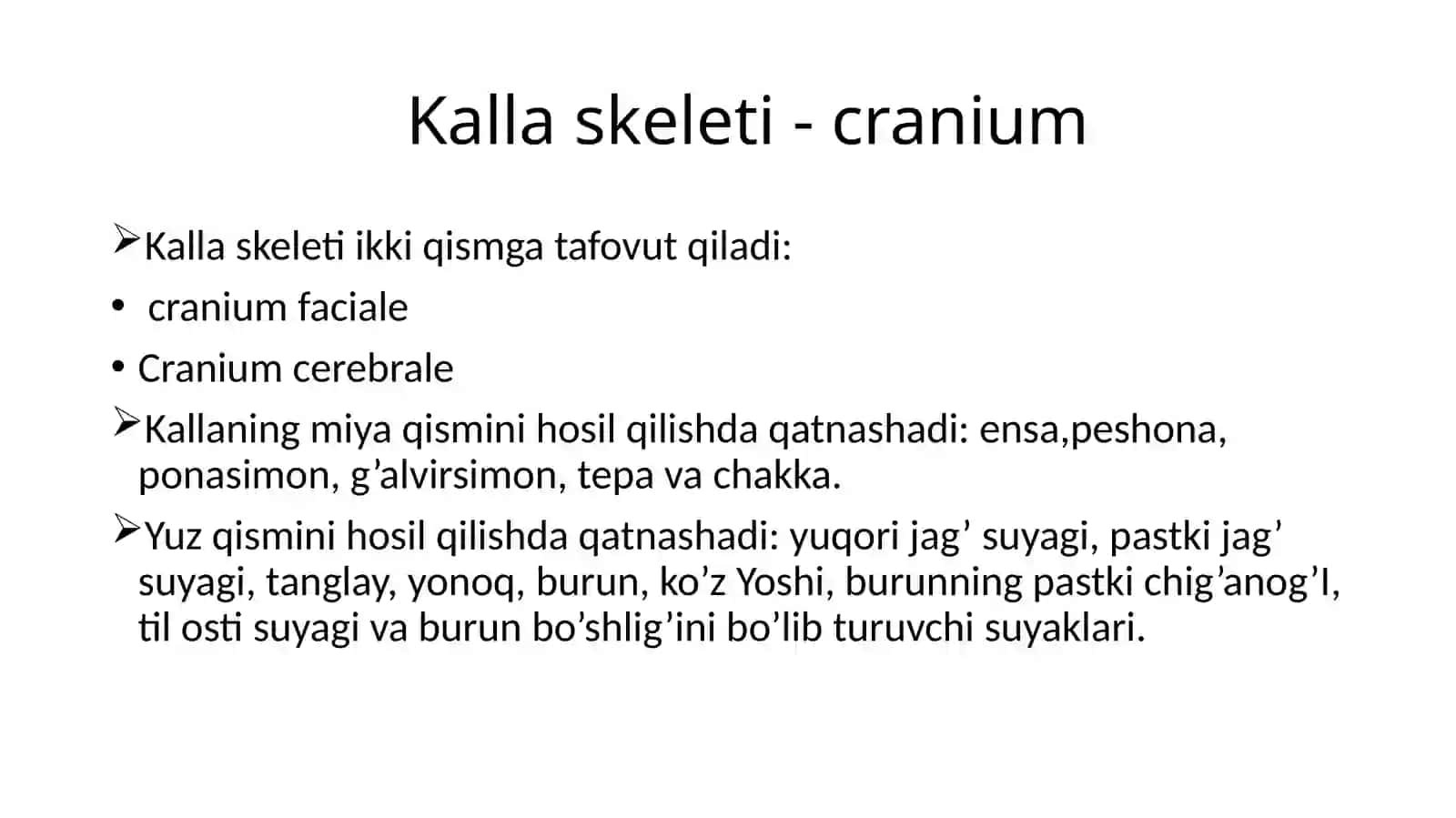 Kalla suyagining umumiy tuzilishi va qismlari. Kalla suyagining miya qismi suyaklari 2