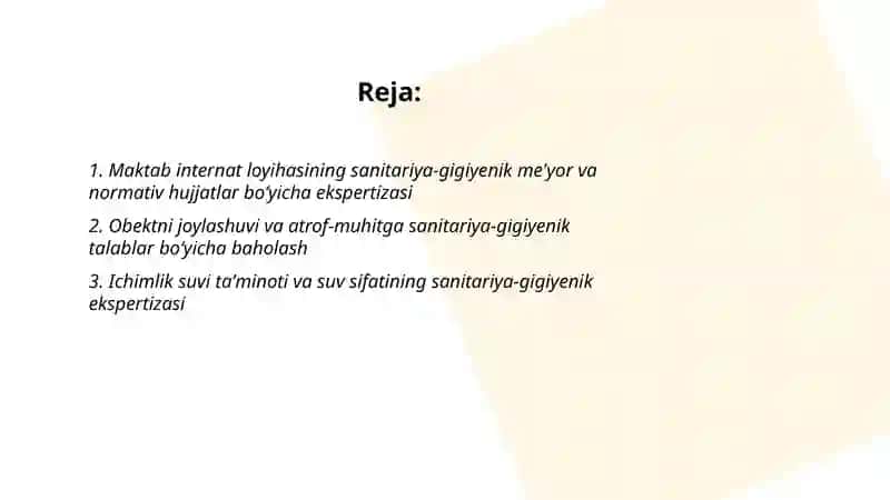 Maktab internatlarni loyihasini sanitariya-gigiyenekspertiza qilish 2