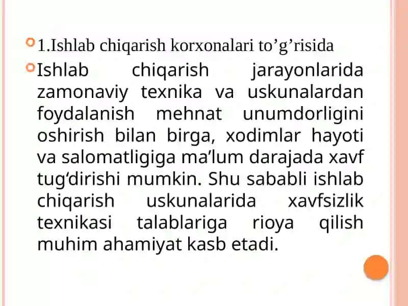 Xavfsizlik texnikasi talablari 2