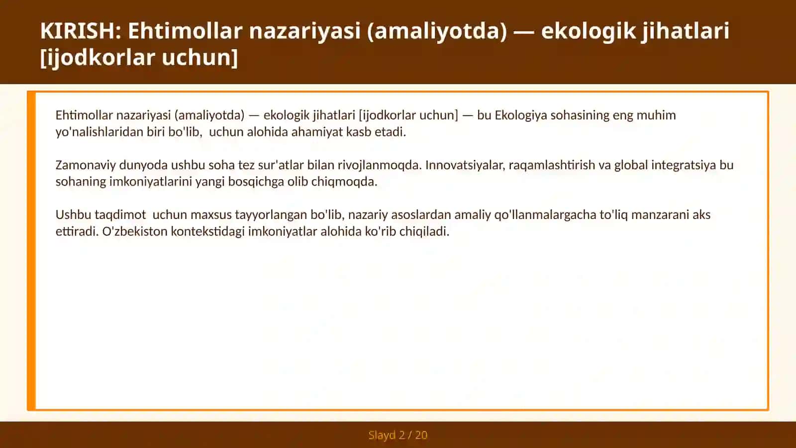 Ehtimollar Nazariyasi (Amaliyotda) - Ekologik Jihatlari [Ijodkorlar uchun] 2