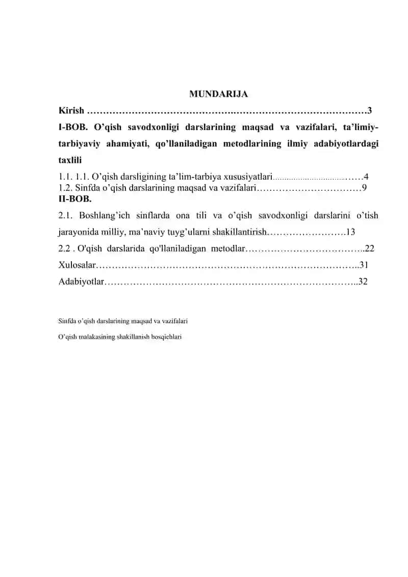 O’qish savodxonligi darslarining maqsad va vazifalari, ta’limiy-tarbiyaviy ahamiyati, qo’llaniladigan metodlar 2