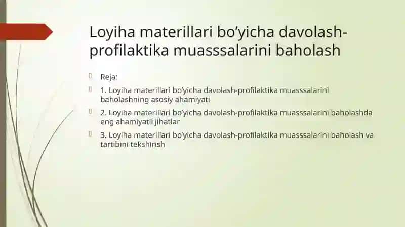 Loyiha materillari bo’yicha davolash-profilaktika muasssalarini baholash 2