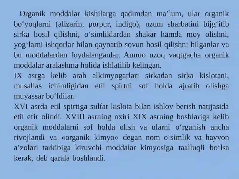 11-Amaliymashg‘ulot.Organik kimyo asoslari. Organik birikmalarning reaksion qobiliyati, organik reaksiyalarturlari. 2