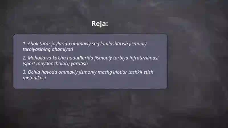 Aholi turar joylarida ommaviy soğlomlashtirish jismoniy tarbiyasi 2
